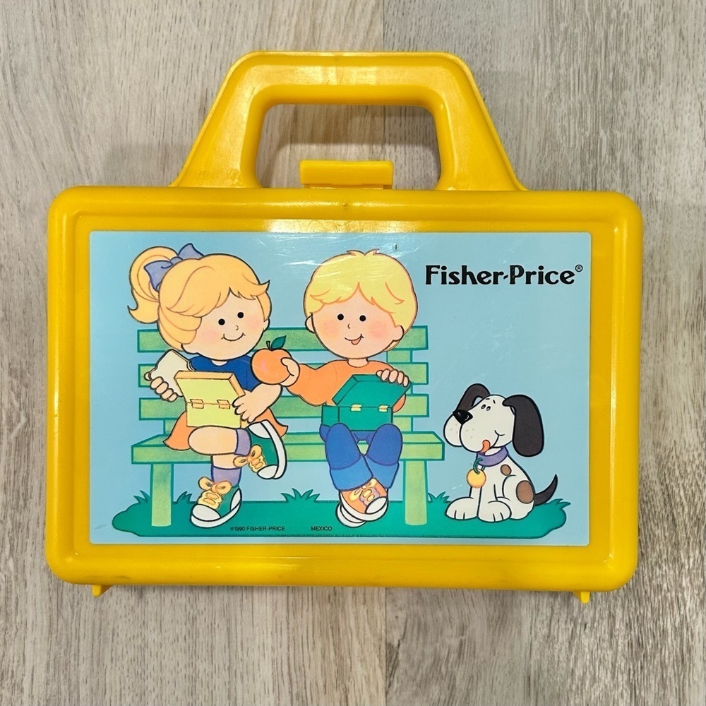 Vintage 1990 Fisher Price Fun With Food Lunchbox School Pencil Box Yellow 8"x5"